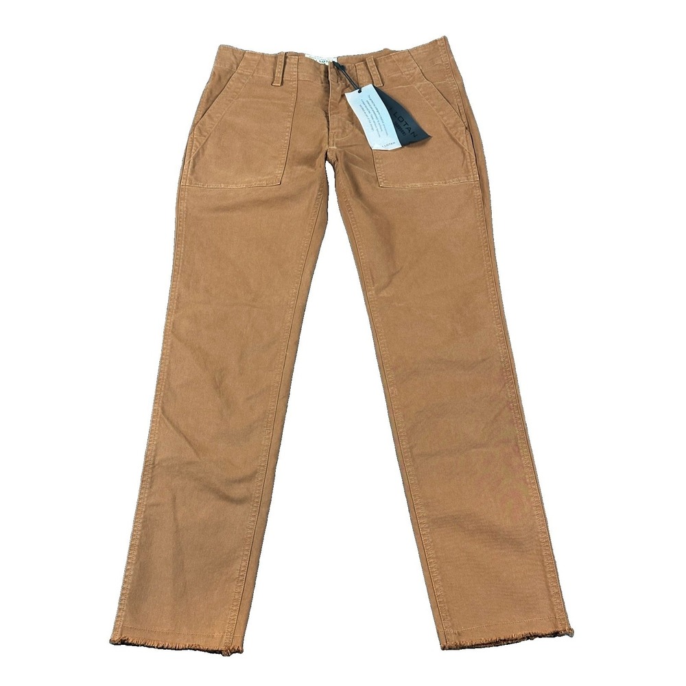 Nili Lotan Women's Brown Flat Front Jenna Pants Sz 00 Button Raw Hem Ankle Fray